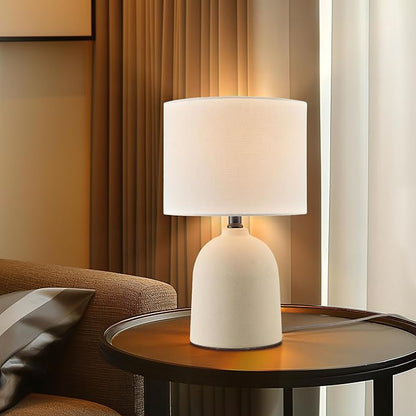 GLOBE Electric 61000142 15" Table Lamp, Ceramic, Light Concrete Finish, White Linen Shade, Rotary Switch on Socket, 5-Foot Clear Cord, Bedroom, Home Décor, Nightstand