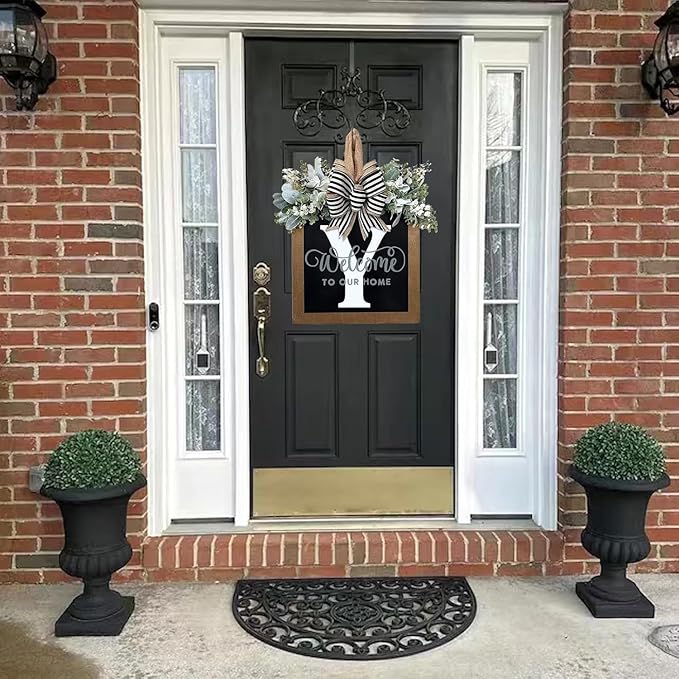 16'' Personalized Last Name Welcome Sign, Door Wreaths for Front Door Outside, Spring Wreath for Front Door Decor, Farmhouse New Home Gifts for Home (Y)