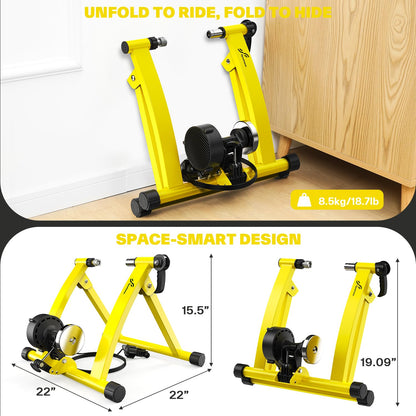 Sportneer Bike Trainer - Magnetic Indoor Cycling Trainer Stand for 26-28" & 700C Wheels, 6 Resistance Levels Stationary Bike Stand with Quick Release Lever & Front Wheel Riser Block Yellow