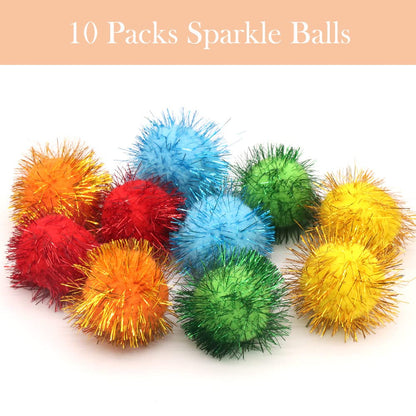 LASOCUHOO Cat Toys, 30 Packs Interactive Cat Toy Pack Including Cat Crinkle Balls, Cat Sparkle Balls, Spiral Springs for Most Cats