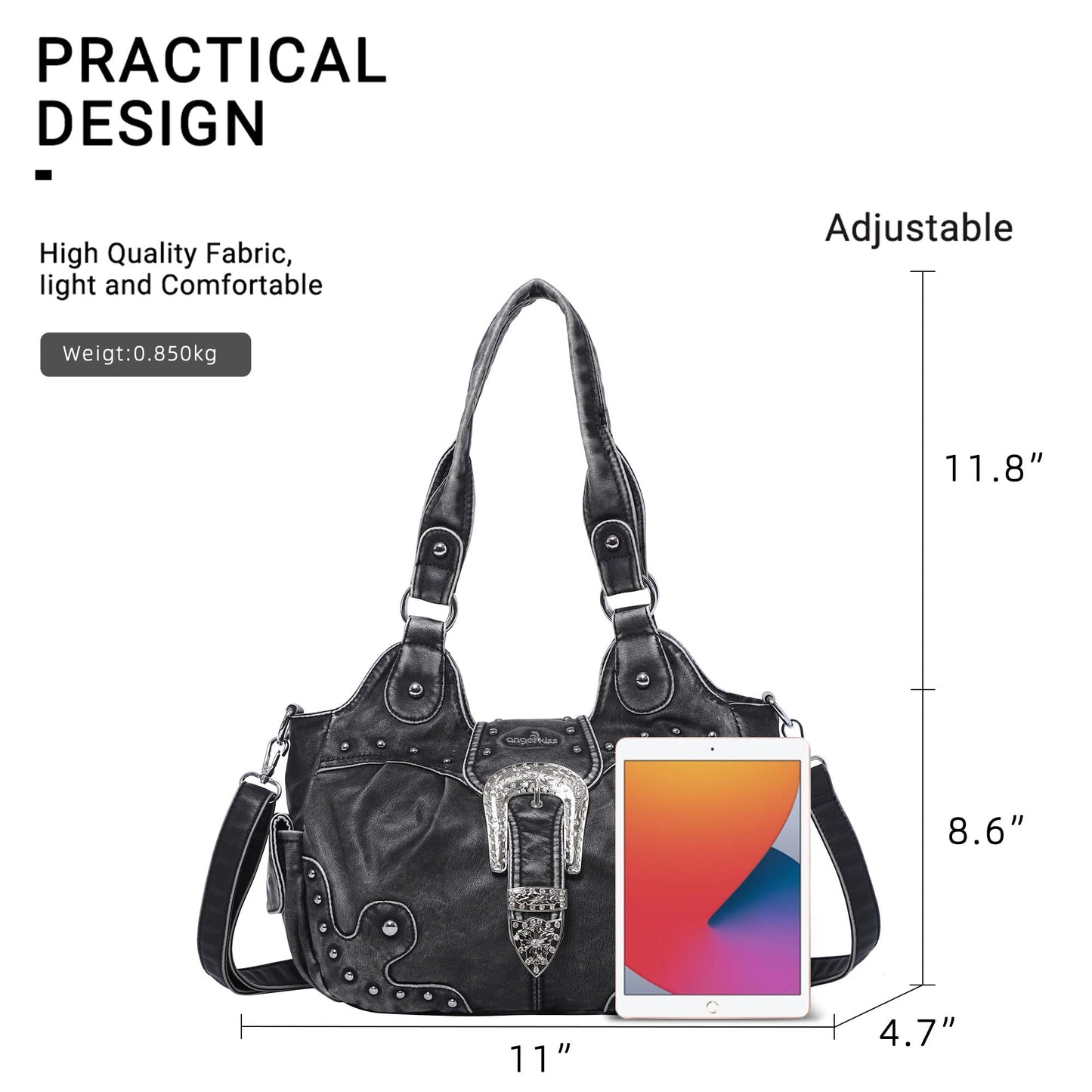 Angel Kiss Hobo Bags for Women Vegan Leather Purses and Handbags Ladies Chic Shoulder Bags Crossbody Purses with Metal Studs