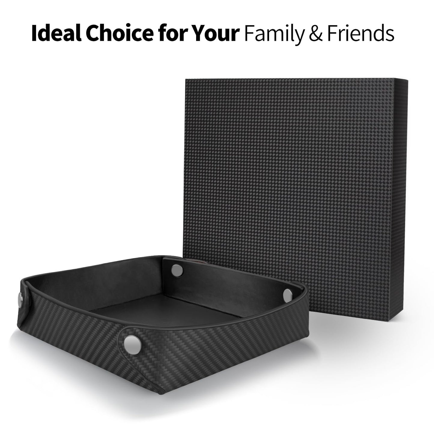 Leather Carbon Fiber Desktop Storage Tray, Decorative Catchall Organizer for Keys, Wallet, Watch, Jewelry, Entryway Table