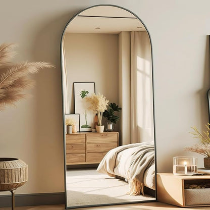 Arched Full Length Mirror, 70"x26" Free Standing Floor Mirror, Modern Full Body Mirrors with Stand, Wall Mirrors with Aluminum Alloy Frame for Bedroom,Living Room, Black