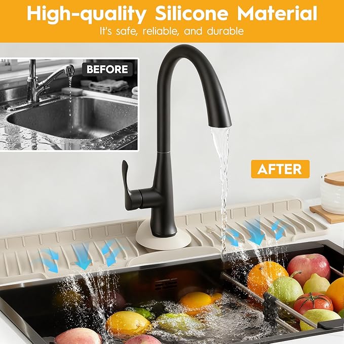 16" Silicone Faucet Mat for Kitchen Sink Released in 2025/12TH, 8° Slope Fast