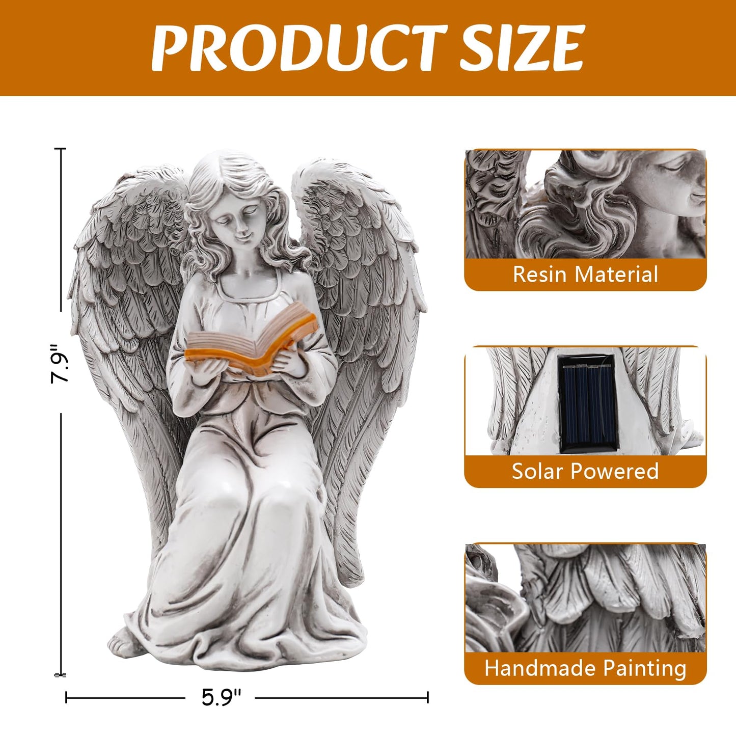 Angel Statue for Garden - 7.88 inches Guardian Solar Garden Statue, Gardening Gifts for Mom Grandma Lawn Ornaments Figurines for Outdoor Decor