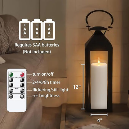4" x12" Flameless Flickering Remote White Candles with Candle Grease and Timer, LED Battery Operated Fake Real Wax 3D-Wick Pillar Candles, Pack of 1
