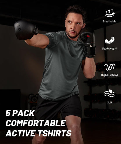 Little Beauty 5 Pack Workout Shirts for Men Mesh Fast Dry Gym Shirts Moisture Wicking Short Sleeve Running Shirts Grey/White/Black/Grey/Black XL