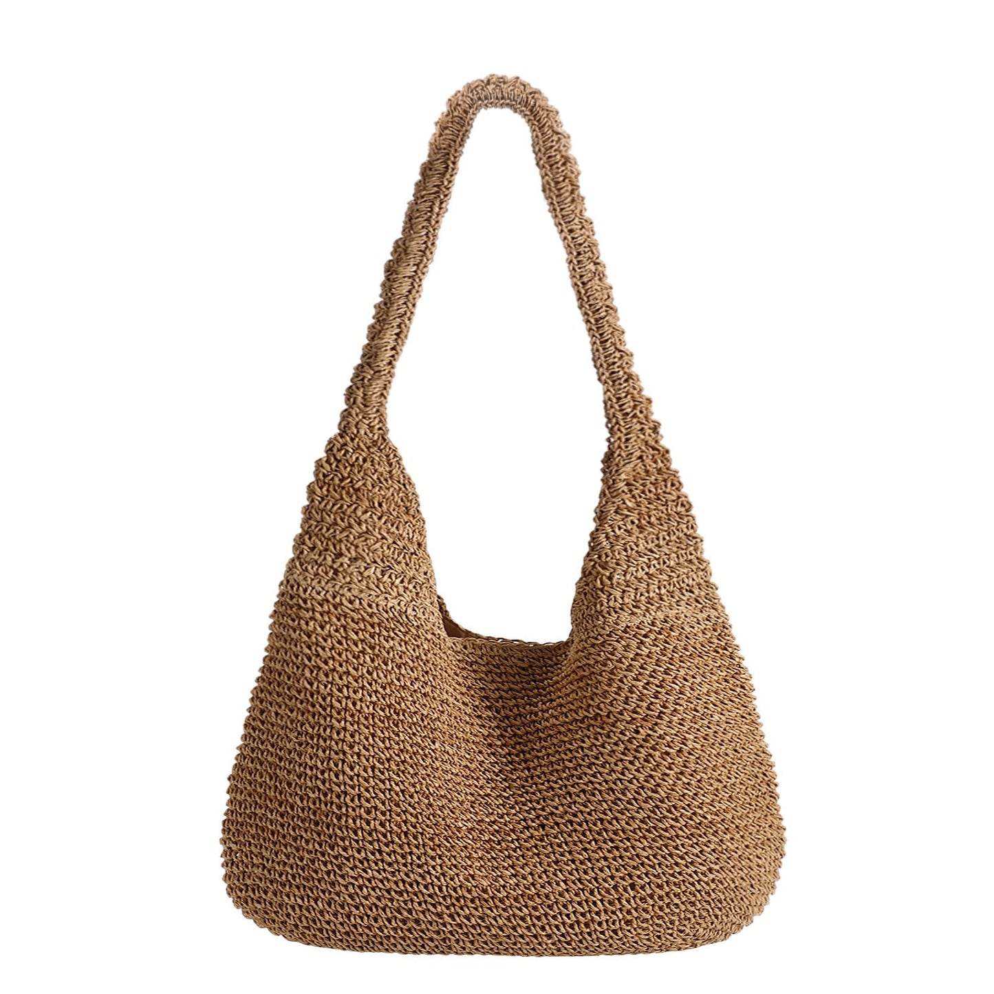 XquiziFit Beach Bags for Women Boho Straw Purse Summer Woven Shoulder Bag Handbag Crochet Mesh Tote Bag Vacation Purse Khaki