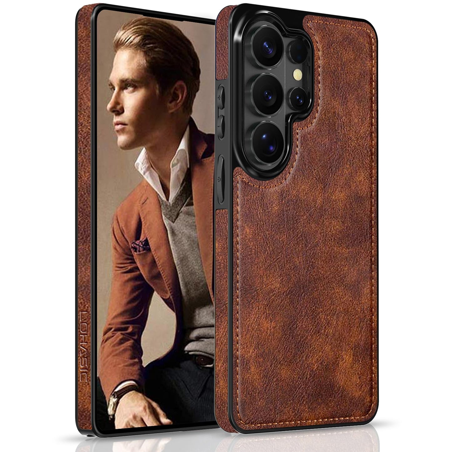 LOHASIC for Samsung Galaxy S26 Ultra Case, Premium Leather Luxury Business PU Non-Slip Grip Shockproof Bumper Full Body Protective Cover Phone Case for Samsung S26 Ultra 6.9" 5G (2026) - Brown