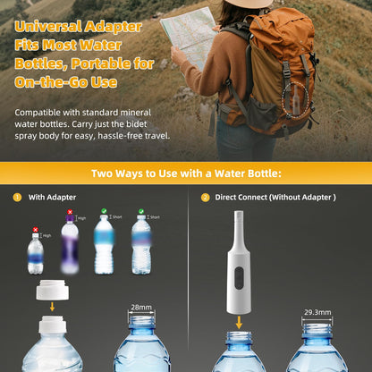 Hibbent Portable Bidet for Travel, High Pressure Electric Handheld Bidet Sprayer, 350-550ML Expandable Bottle for Personal Hygiene, USB-C Rechargeable Waterproof, Travel Sprayer for Women & Men, White