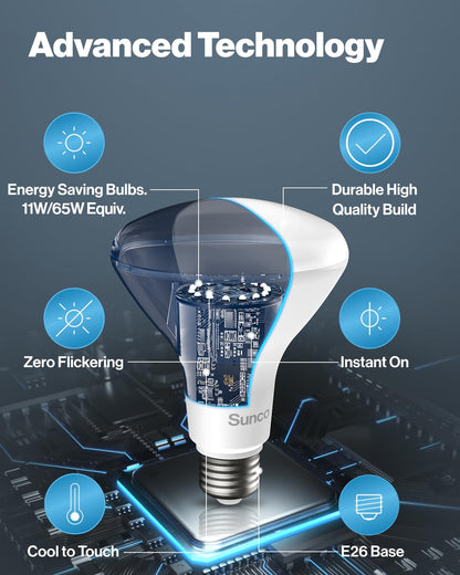 Sunco 12 Pack BR30 Light Bulbs LED, Recessed Can Light Bulbs, Indoor Flood Bulb, 850 LM, 11W (65W Equivalent), 3000K Warm White, Dimmable, E26 Base, for Home, Kitchen, Bedroom UL.