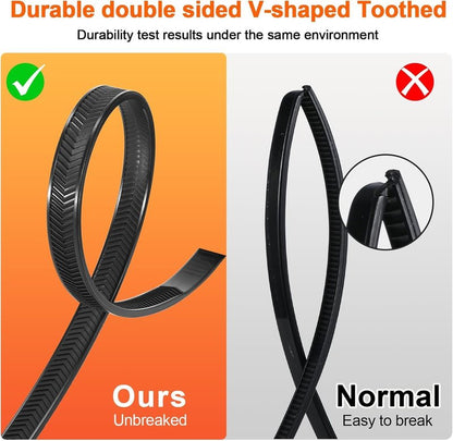 Zip Ties Heavy Duty 12+12 inch,V-Shaped Toothed Double Sided With 200 LBS Tensile Strength Cable Ties ，Extra Large Wire Ties Adjustable Nylon Tie Wraps for Indoor Outdoor Black and White（100 Pack）