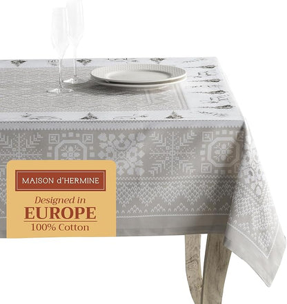 Maison d' Hermine Table Cloth Rectangle Table 100% Cotton 60 x 90 Inches Fall Tablecloth Reusable Everyday Use for Thanksgiving Christmas Decorations Dining Farmhouse Party (Cozy Christmas)