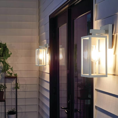 MAXvolador Outdoor Wall Sconce, Exterior Waterproof Lantern Light Fixtures, White Porch Light Toughened Glass, Anti-Rust E26 Patio Lighting, 2 Pack