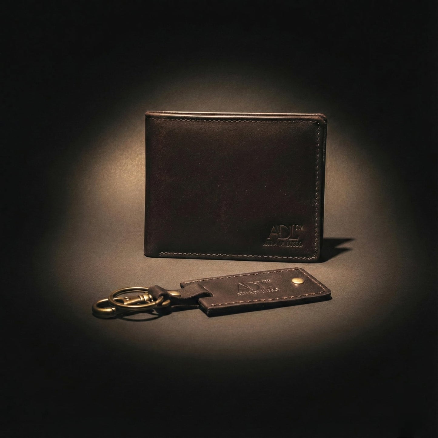 Aura Di Lusso Handmade Full Grain Premium Leather Wallet & Keychain Combo Set for Men | Stylish & Durable Gift Combo | Ideal for Everyday Use | Luxury Accessories for Men (Dark Brown)