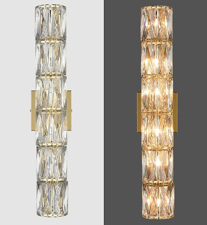 SAMTEEN 23.6-Inch Crystal Wall Sconce Gold Sconces Wall Lighting Mid-Century Modern 6-Light Wall Mount Light Brass Glass Wall Light Fixture for Bathroom Bedroom Hallway