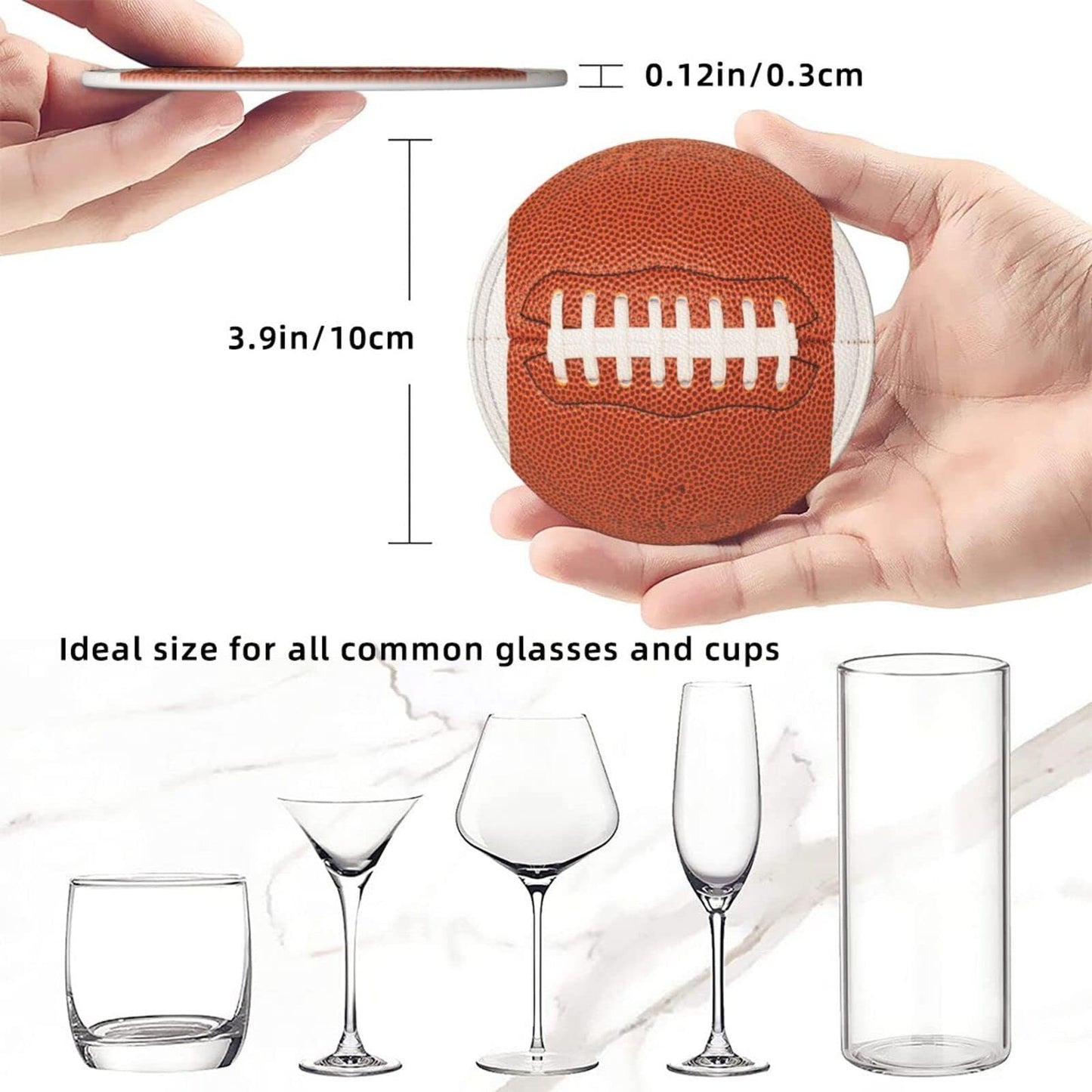 sunwarshile Football Coasters for Drinks with Holder Round Leather Coasters Set of 6 Cups Mugs Mat Pad for Home Kitchen Bar