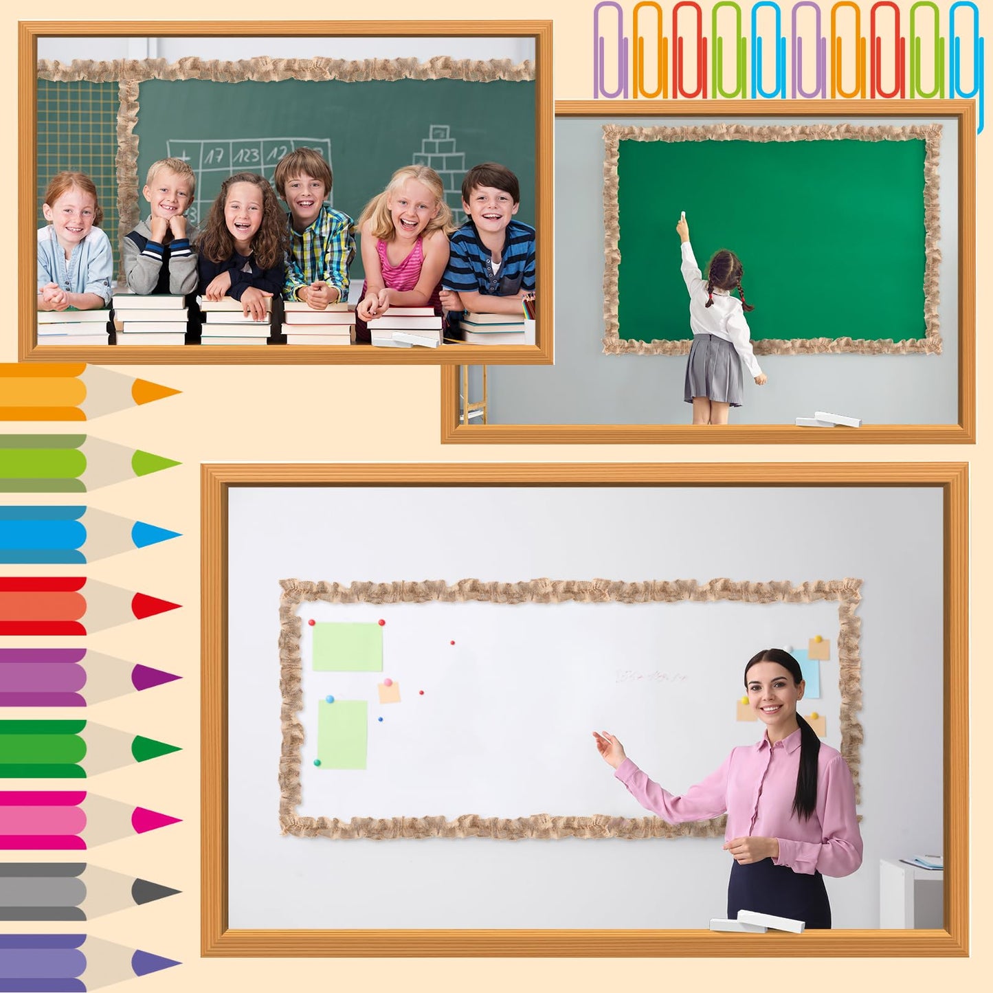 Fanfanwin 8 Rolls Burlap Ruffled Bulletin Board Borders for Classroom Decor Farmhouse Burlap Bulletin Board Trim DIY Crafts for Classroom Home Decoration, 2.2 x 40 Inch