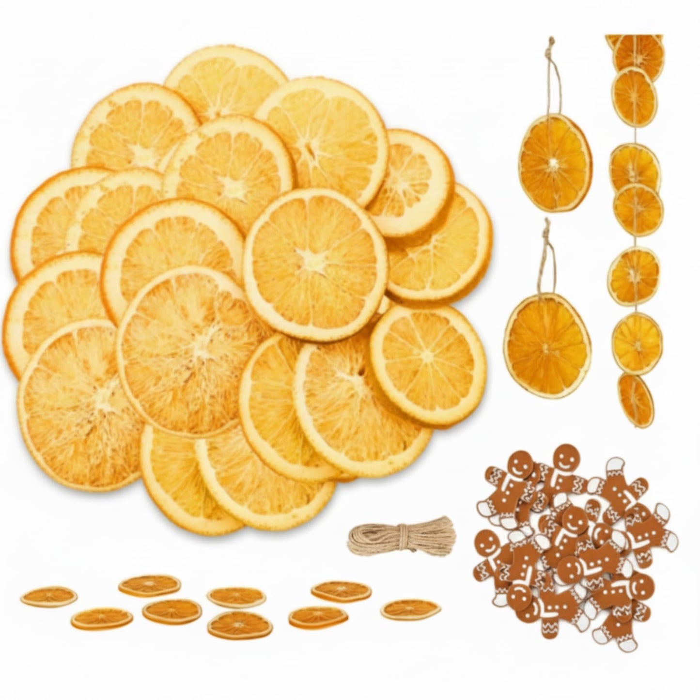 100g Christmas Potpourri Simmer Pot Kit Dried Orange Slices Gingerbread Men Hemp Rope Simmering Potpourri Bowl Filler Room Winter Holiday Natural Non Toxic Home for Xmas Scent Fragrance Decor