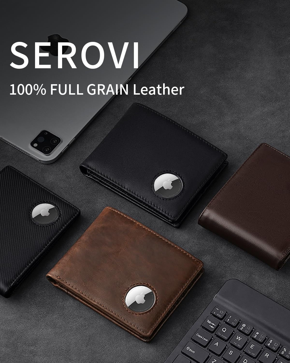 Mens Wallet With Airtag Holder Genuine Leather Bifold RFID Blocking Wallets with 14 Card Slots, ID Window & 2 Cash Pocket（AirTag Not Include）