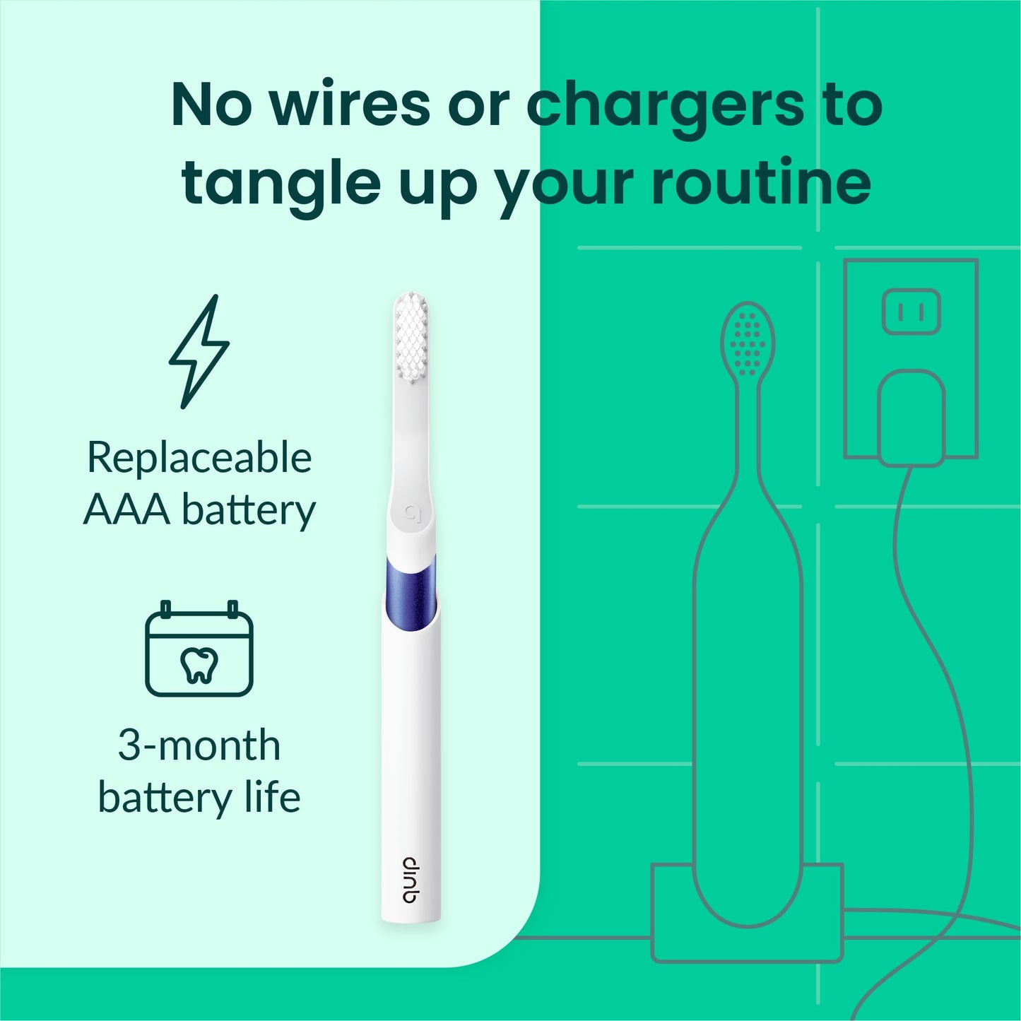 Quip Metal Sonic Electric Toothbrush for Adults - Time Travel & Soft Bristles with Travel Case & Replacement Brush Head - 3 Month Battery Life - Indigo
