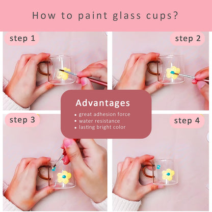 Colorful Stain Glass Paint Kit with 12 Colors, 3 Nylon Brushes, 1 Palette, Permanent Acrylic Enamel Painting Set to Create Translucent Arts on Transparent Wine Glasses, Enamel, Window and Glass
