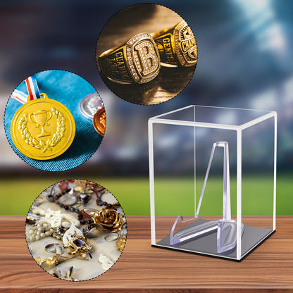 Hooqict Championship Ring Display Case Clear Acrylic Ring Case Display Box UV Protected with Base for Sports Baseball Softball Football Single Ring Coin Holder Stand
