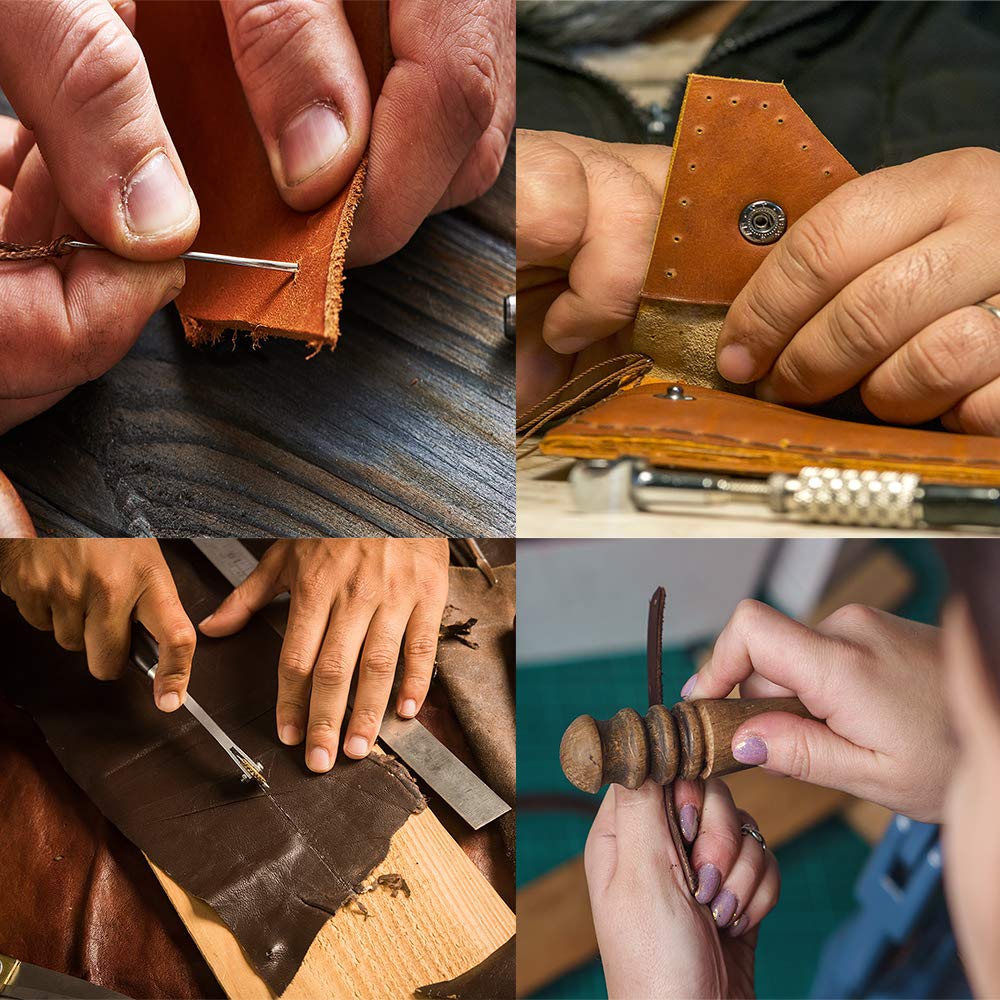 Dorhui Leather Working Tools Kit with Custom Storage Bag Leather Stamping Tools Leathering Craft Making for Cutting Punching Sewing Carving Stamping