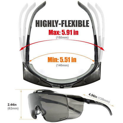 HTS HUNTERSKY 3906 ANSI Z87.1+ Anti Fog Lab Over Eyeglasses Safety Glasses Smoke Tinted Impact Resistant Lens Integrated Side Shields UV Protective OTG Goggles