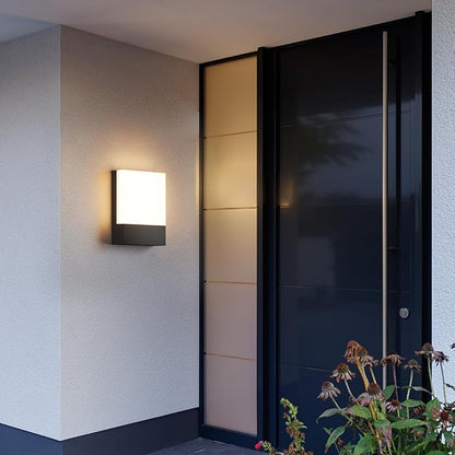 4-Pack Outdoor Modern Led Wall Light,24W 3000K Porch & Patio Hardwired Wall Sconces,IP65 Waterproof Exterior Low Profile Wall Lamp for Garage Garden Front Door Entryway(Black)