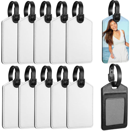 Hillban Sublimation Luggage Tags White Heat Transfer PU Leather Name Tag Blank Suitcase Label Travel Business ID Card Holder for DIY Travel Suitcase Sports Bag Label Gift Craft Rectangle(10 Pcs)