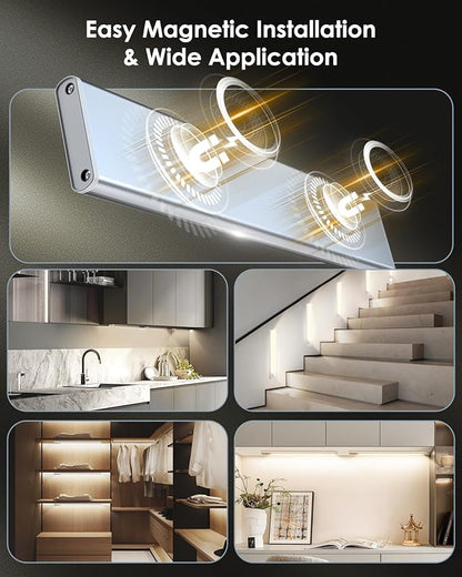 12in Under Cabinet Lights, Upgraded 2500mAh Under Cabinet Lighting, Rechargeable Motion Sensor Light Indoor LED Closet Lights Under-Counter Light Fixtures for Kitchen, Hallway, Stairs, 5-Pack