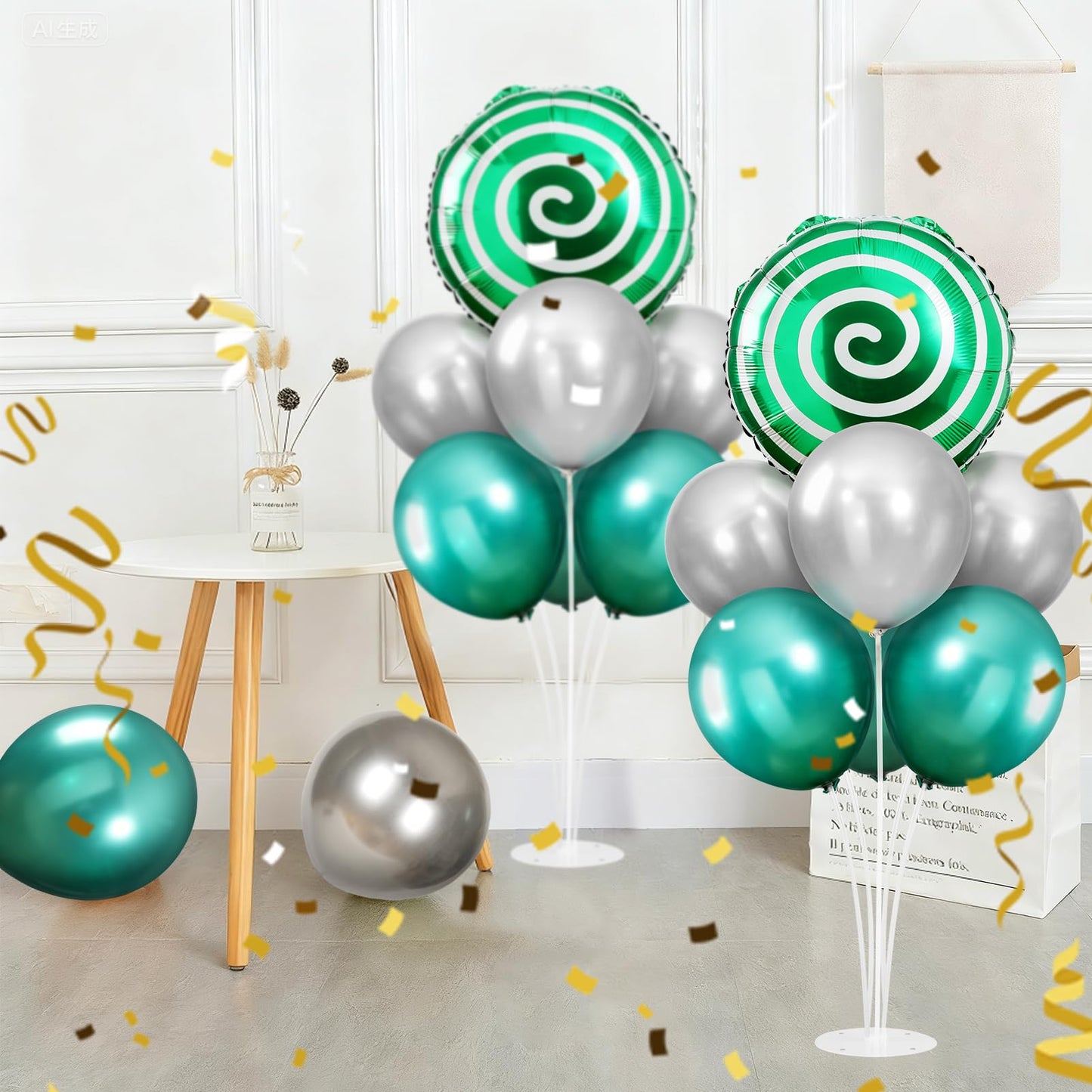 2 Sets Red White Lollipop Balloon Stand Kit, 18 Inch Swirl Foil Balloons Table Centerpieces for Candyland Birthday Party Decorations, Baby Shower, Sweet Candy Themed Party Supplies-Green