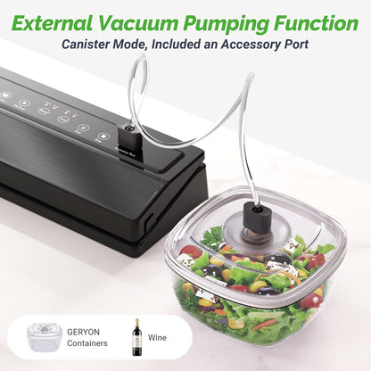 GERYON Vacuum Sealer Machine, Food Vacuum Sealer with Powerful Suction | Slim Design | Easy to Use | Led Indicator Lights for Sous Vide, Meal Prep, w/Starter Kits for Vacuum Seal Container (Black）