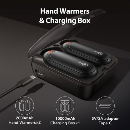 Rechargeable Hand Warmers - 5 Levels Double-Sided Heating | 10000mAh Charging Case, Portable Pocket Heater for Winter Outdoor Activities