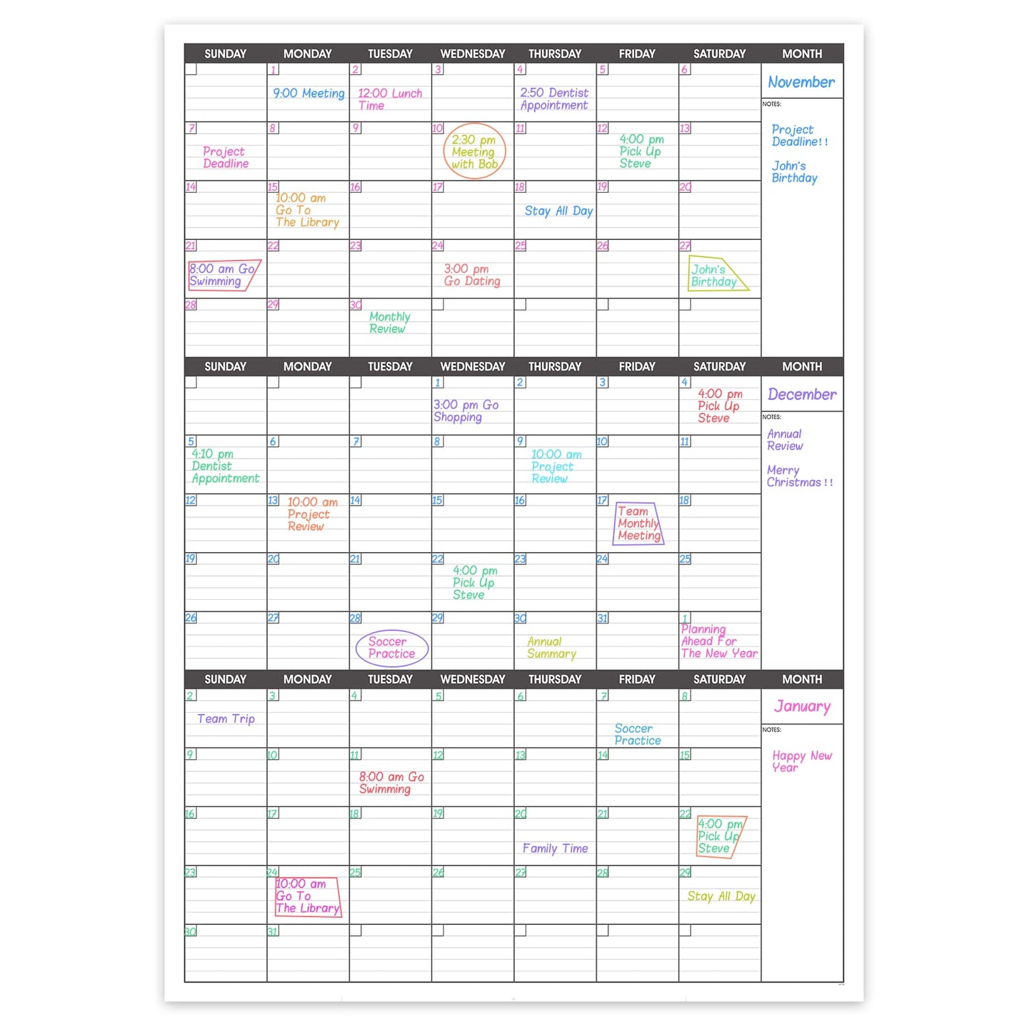 Large Dry Erase Calendar for Wall,3 Month Vertical Wall Calendar, Blank Reusable Monthly Quarterly Calendar Planner Undated, 27.8"x41" Whiteboard Calendar, Office, Classroom