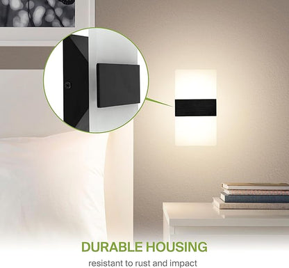 ASD 8 Inch LED Indoor Wall Sconce - Modern Interior 10W 120V 2700K-5000K Adjustable Dimmable Wall Mounted Light Fixtures, Acrylic Glass Wall Lights for Stairway, Hallway - ETL, Matte Black