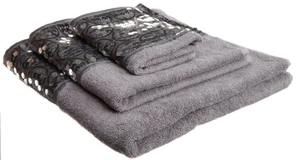 Popular Bath Sinatra Modern Bathroom Towel Set 3 Piece Bath, Hand and Wash Towel Luxury Contemporary Decor Bling , Soft, Plush and Highly Absorbent, Silver
