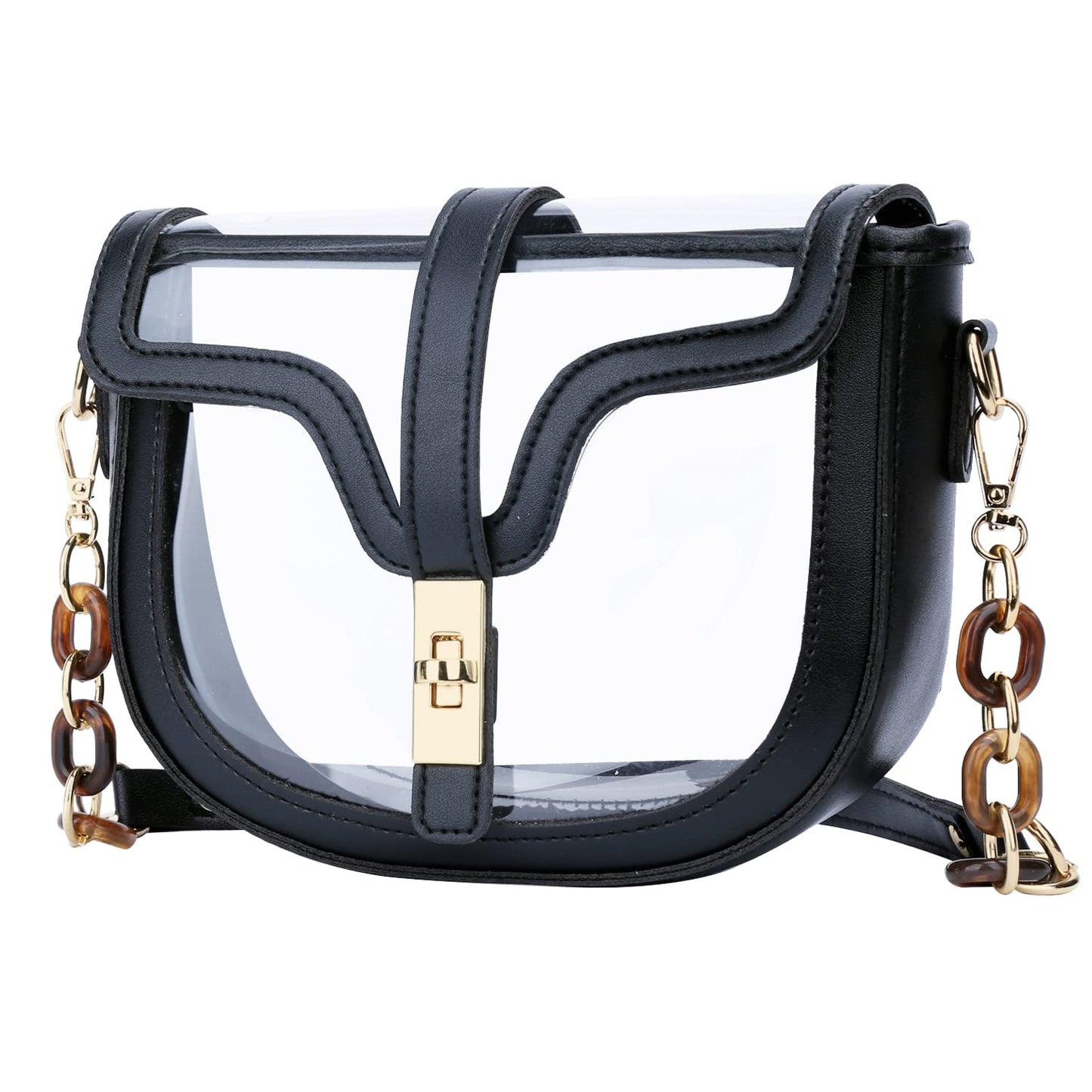 KKXIU Clear Crossbody Bag for Women Stadium Approved Vegan Leather Concert Shoulder Sports See-Through Purse (Black)