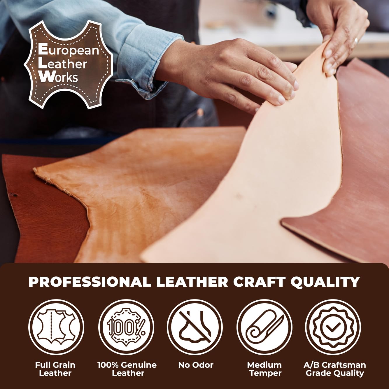 ELW Leather Strap, 13-15 Oz, 1.5 inch Wide x 50", Cowhide Veg Tan Leather Belt Blank, Leather Strips, Tooling Leather, Tan Straps for Crafts, Belt Making & Crafting Blank Hide