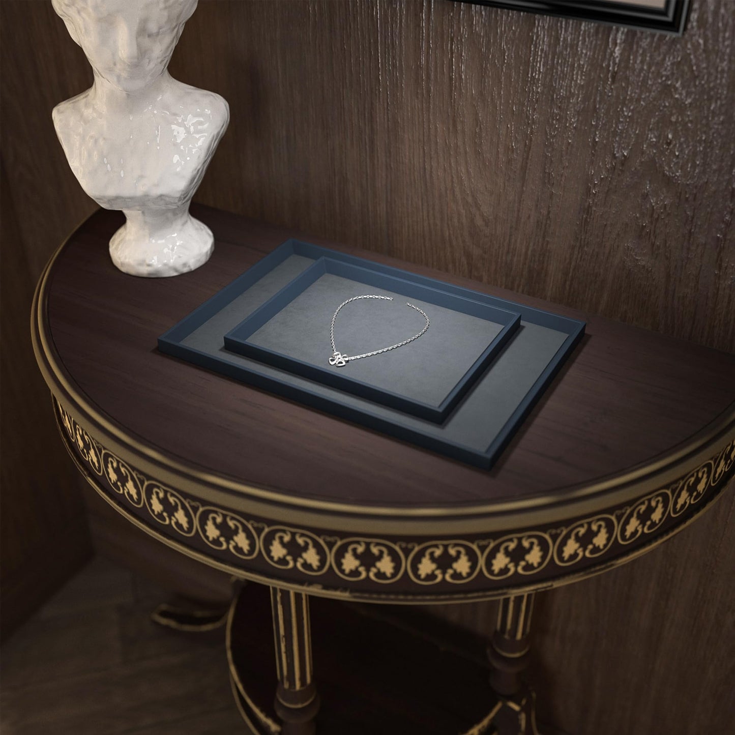 Oirlv Premium Leather Flat Jewelry Tray Jewelry Display Organizer Valet Tray for Nightstand or Dresser Organizer(Medium)