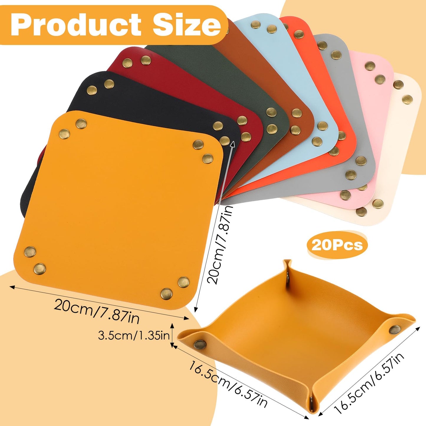 20 Pcs PU Leather Jewelry Valet Tray for Women and Man Portable Catchall Travel Storage Dish Plate Key Tray For Entryway Desk Organizer for Phone, Keys, Glasses, Wallet, Earphone, Watch, Coin