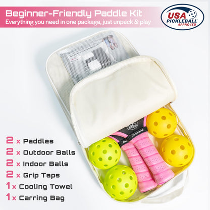 Joysent Pickleball Paddles Set, USAPA Approved Carbon Fiber Pickleball Set of 2 with Beginner Pickleball Rackets, Indoor Outdoor Pickle Balls for Adults Men Women, JT-1