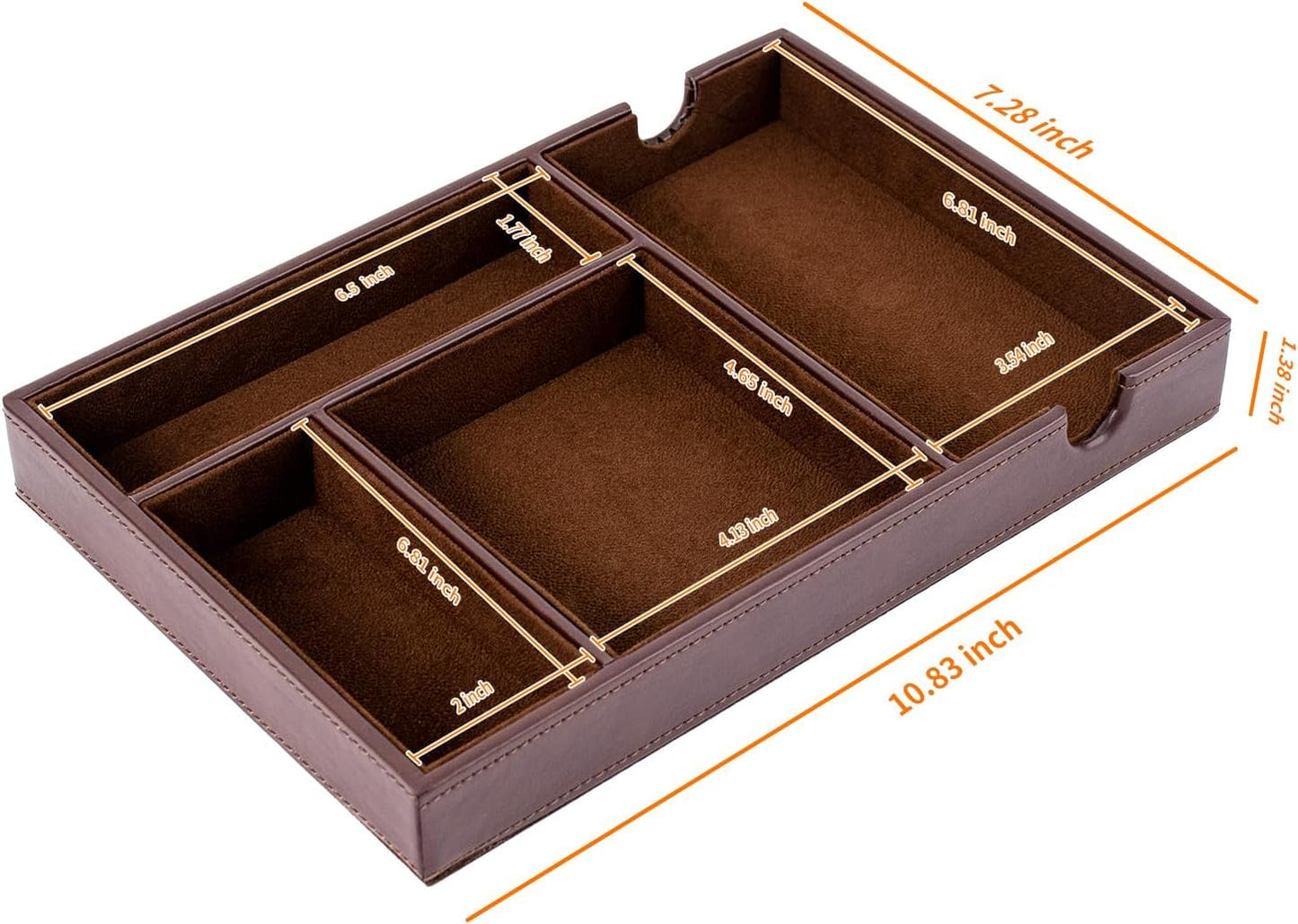 Mens Valet Tray for Nightstand Bedside and Entry Table Faux Leather Catchall Tray for Phone,Watch,Glasses,Wallet,Jewelry and Keys Dresser Organizer Valet Charging Station Gifts for Dad (All Brown)