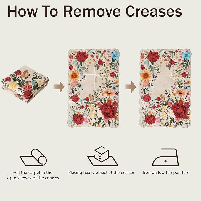 Washable Rugs for Living Room: 8x10 Area Rugs for Bedroom Soft Ultra Thin Stain Resistant Non Slip Low Pile Lightweight Vintage Floral Carpet for Dining Room Decor (Beige)
