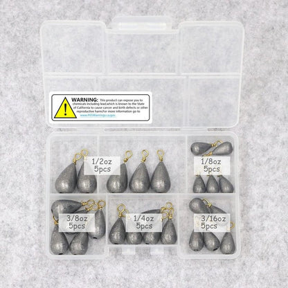 Fishing Weights Sinkers Kit - 25-Piece Assorted Bass & Catfish Weights for Saltwater & Freshwater Fishing