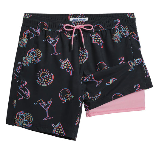 maamgic 2 in 1 Mens Swim Trunks 7 Inch Swim Shorts Swim Suits Board Shorts Party Night-Black X-Small