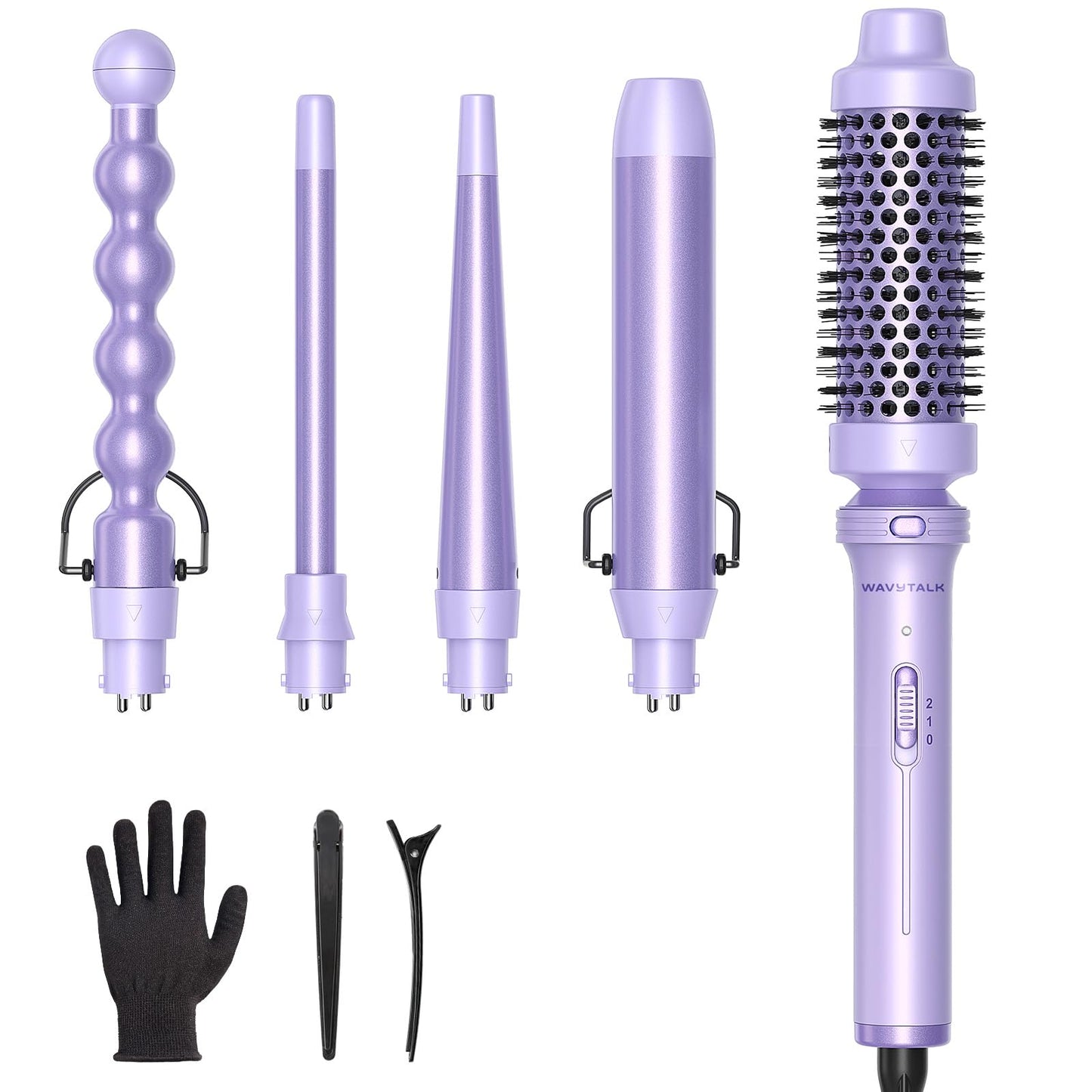 Wavytalk 5 in 1 Curling Iron,Curling Iron Set with Heated Round Brush and 4 Interchangeable Ceramic Curling Wand(0.5”-1.25"), Instant Heat Up,Dual Voltage Hair Curler