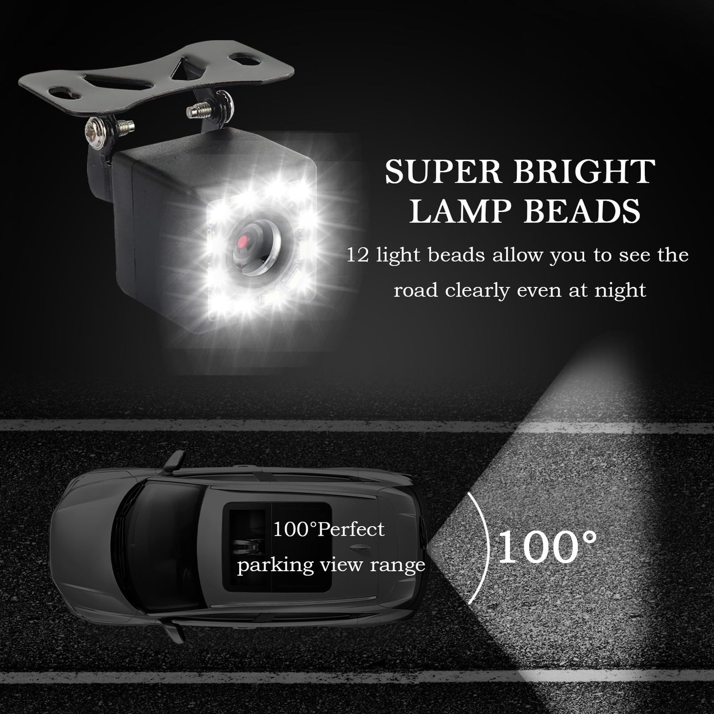 Plug & Play Backup Camera with Monitor 4.6'',12 LED HD Rearview Mirror Camera for Night Vision,150° Wide Angle Universal Car Reverse Camera with Monitor System Fits 12V Cars SUVs
