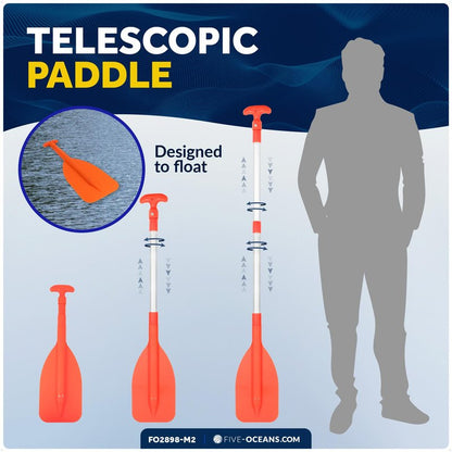 Five Oceans Boat Paddle, 2-Pack Telescoping Paddle, Orange, Aluminum Shaft, ABS Blade & Handle, 21" to 42" Extendable, Emergency & Boat Hook Function - FO2898-M2